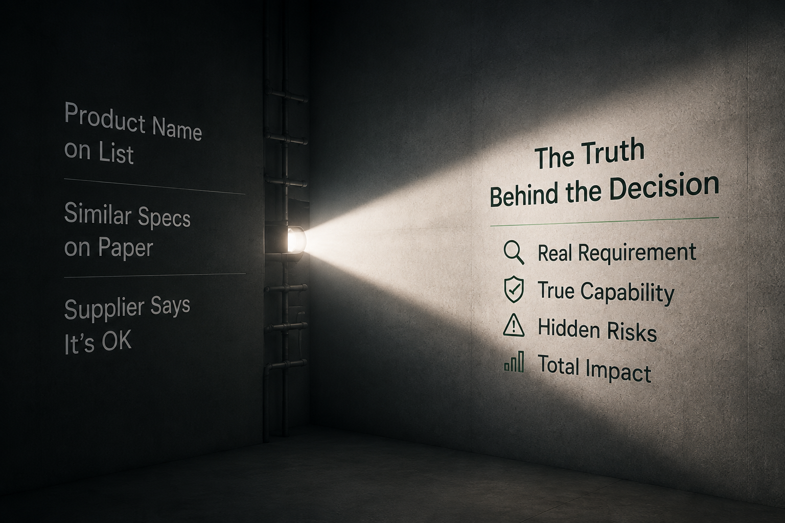 Technical document and sample review scene representing the evidence behind sourcing judgement